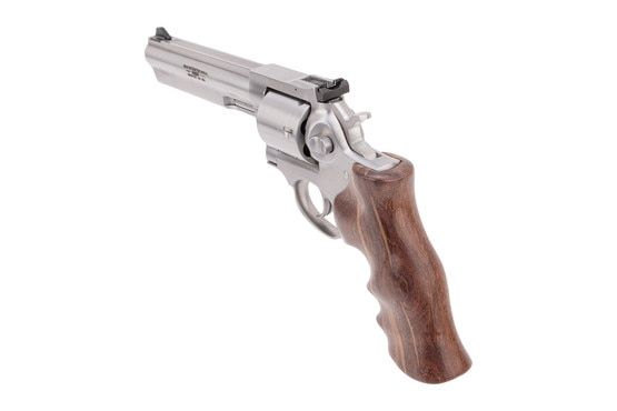 The Ruger GP100 .357 Magnum revolver features an adjustable rear sight.